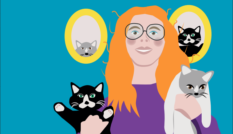 disegno donna con gatti